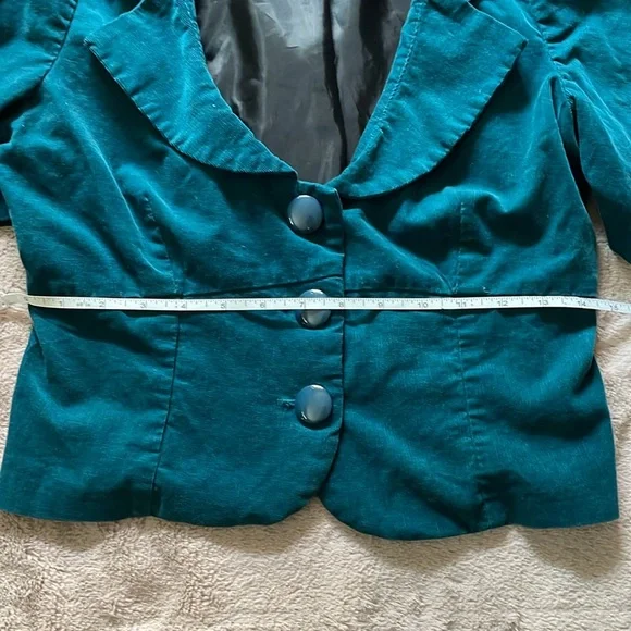 Cropped Teal Corduroy Blazer Sz S - Picture 3 of 6
